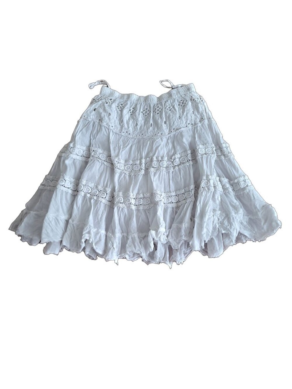 Solitaire White Lace 2000s Y2K Midi Boho Cottagecore Layered Skirt (OS)